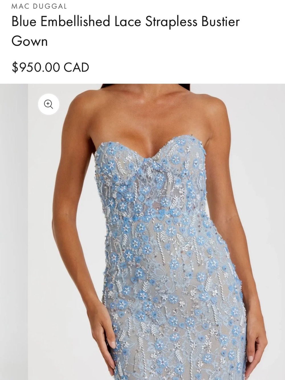 BNWT Mac Duggal Light Blue Strapless Embellished Lace Bustier Gown SZ 4